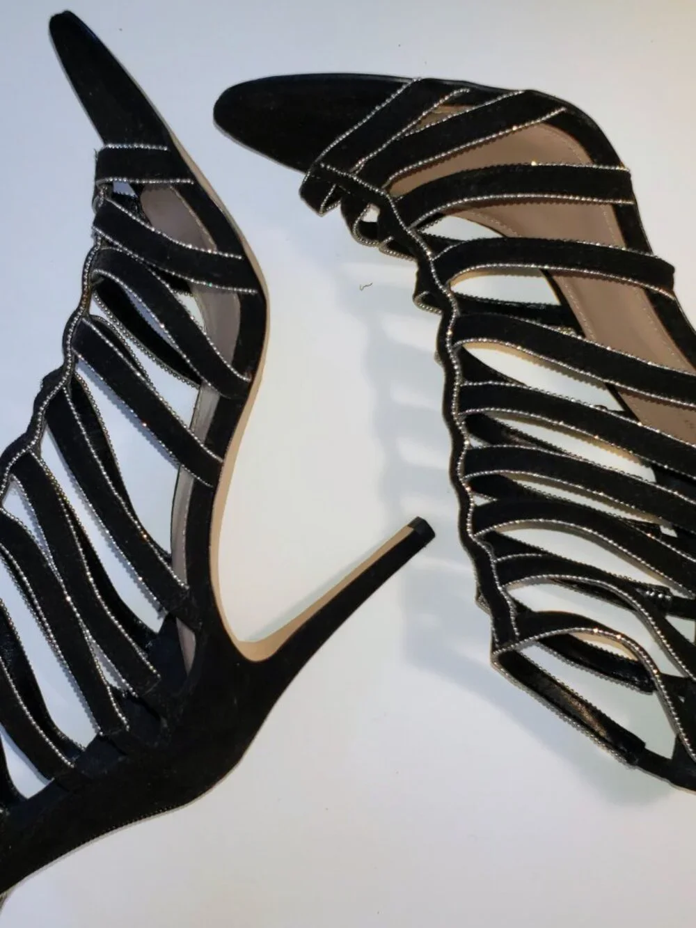 BCBG Black Studded Caged Gladiator Heels Open Toe 4